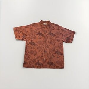 Tommy Bahama Men's Large 100% Silk Red Palms Floral Short Sleeve Button Up Shirt